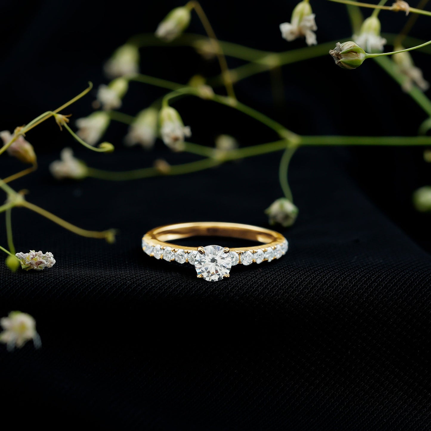 Certified 5 MM Moissanite Traditional Engagement Ring with Side Stones