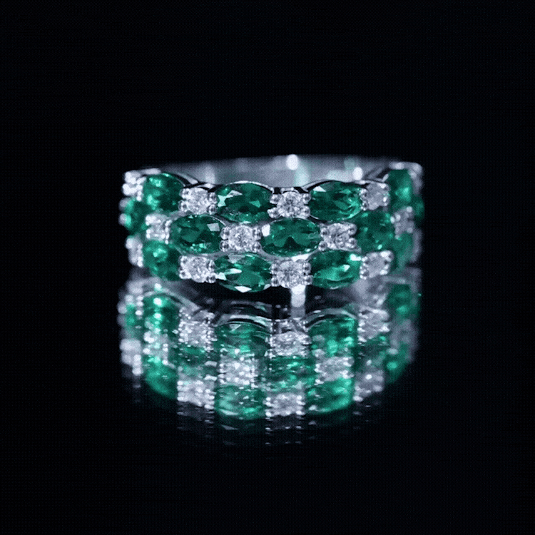 Oval Cut Lab Grown Emerald Statement Wedding Band with Diamond