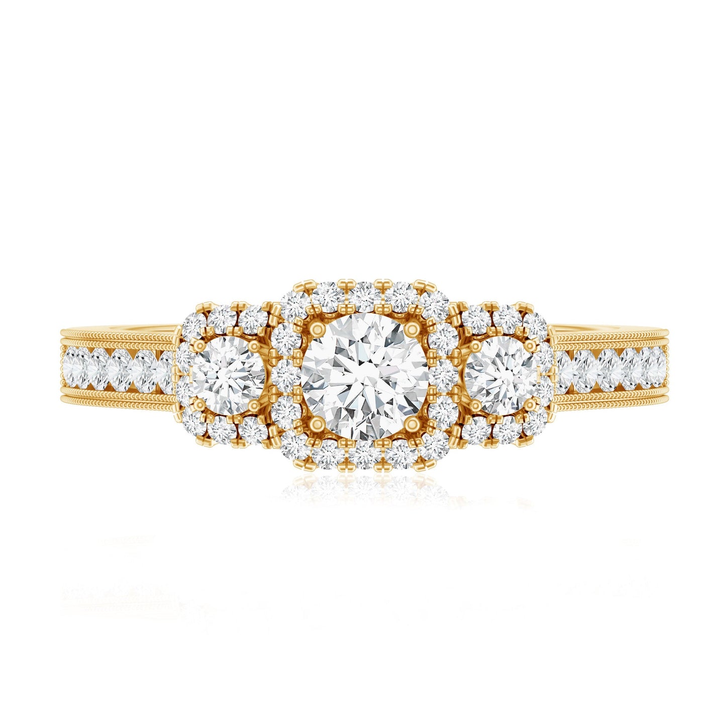 Vintage Style Moissanite 3 Stone Engagement Ring
