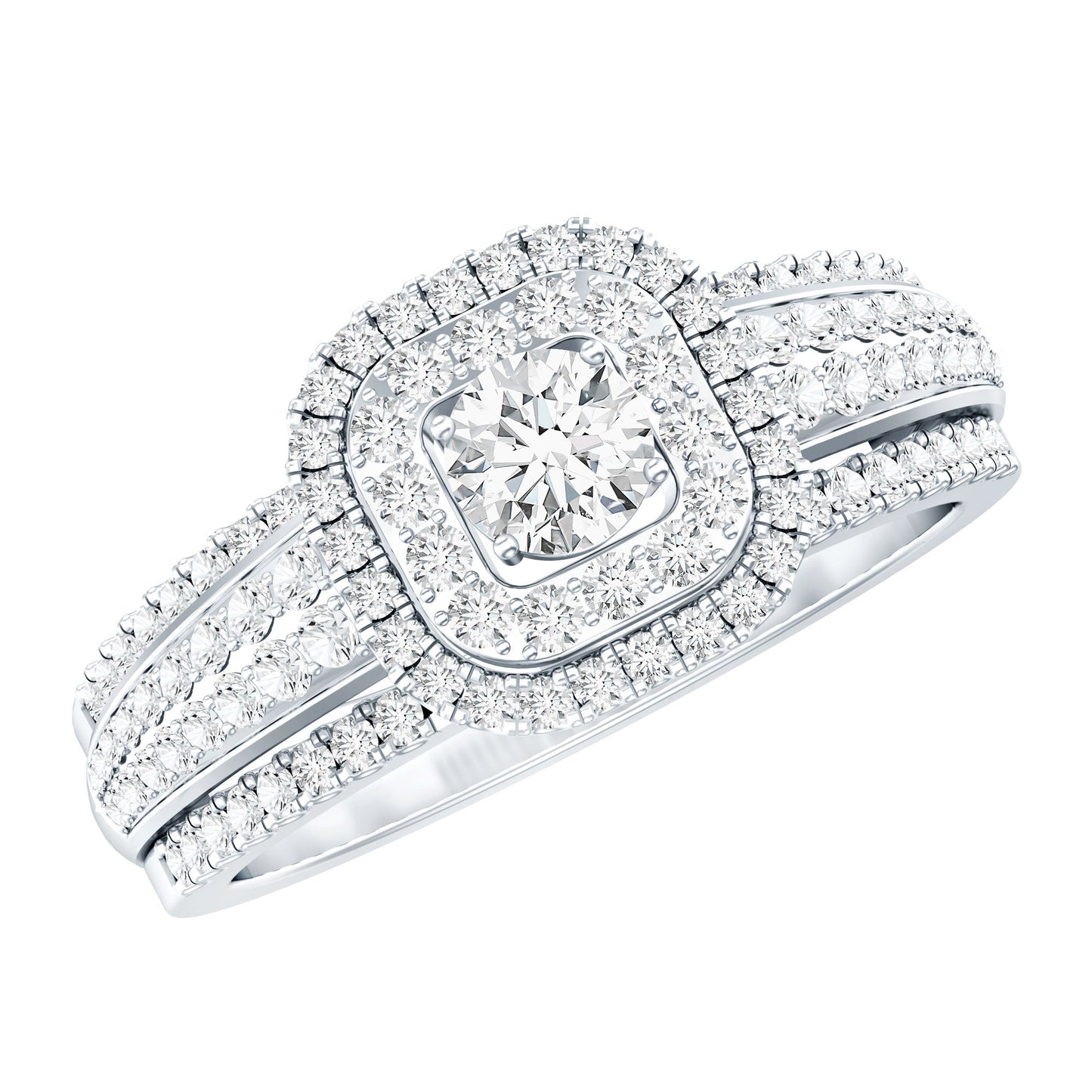 Lab Grown Diamond Retro Engagement Ring with Double Halo