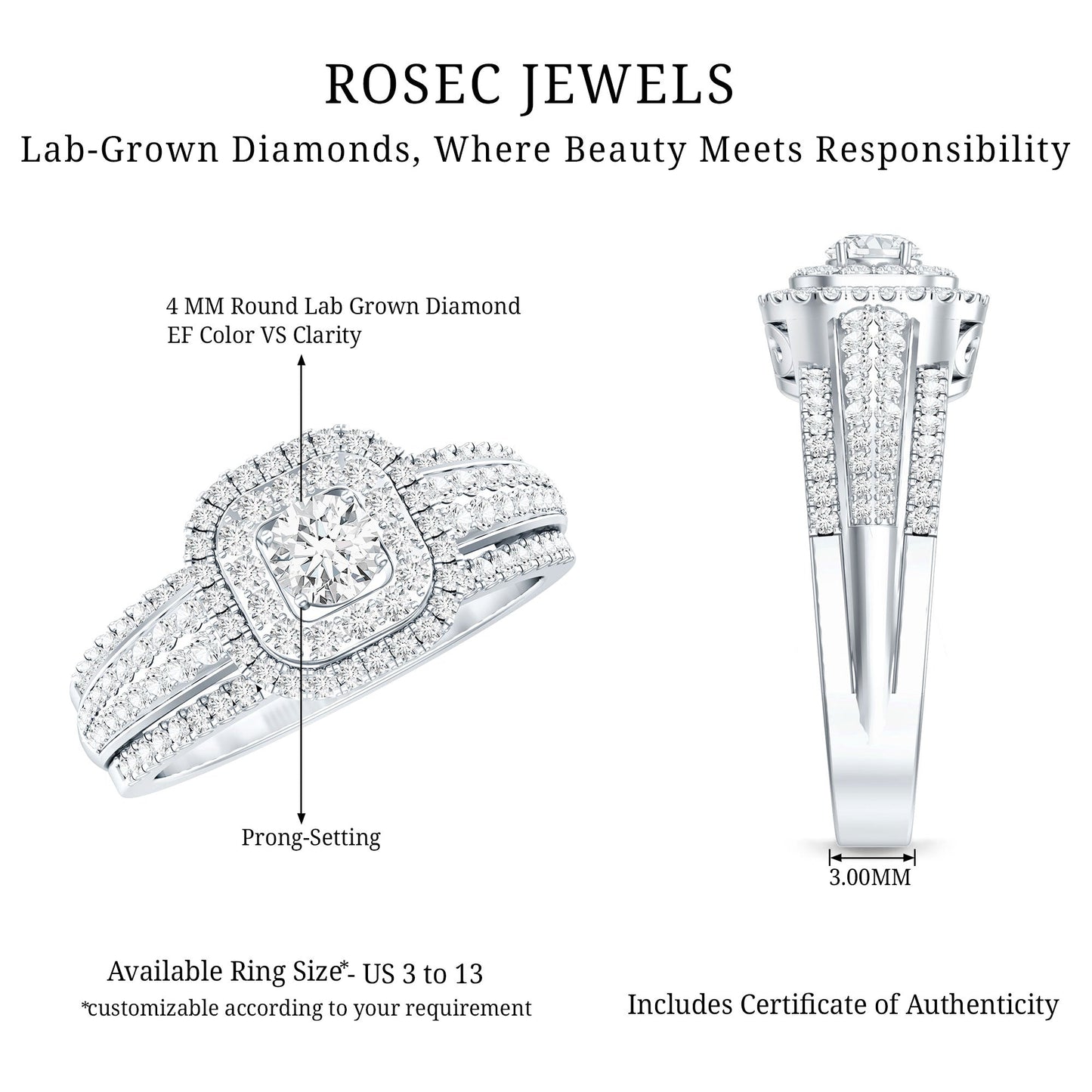 Lab Grown Diamond Retro Engagement Ring with Double Halo