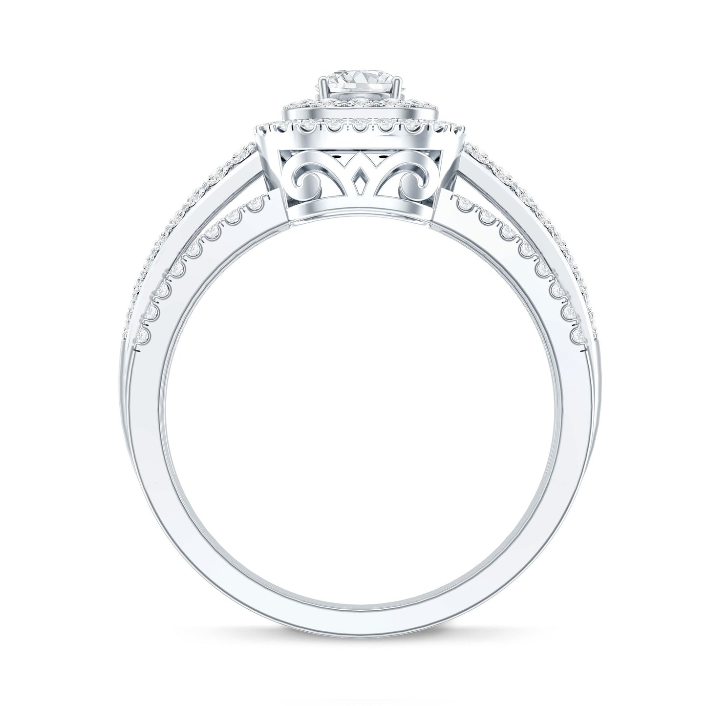 Lab Grown Diamond Retro Engagement Ring with Double Halo