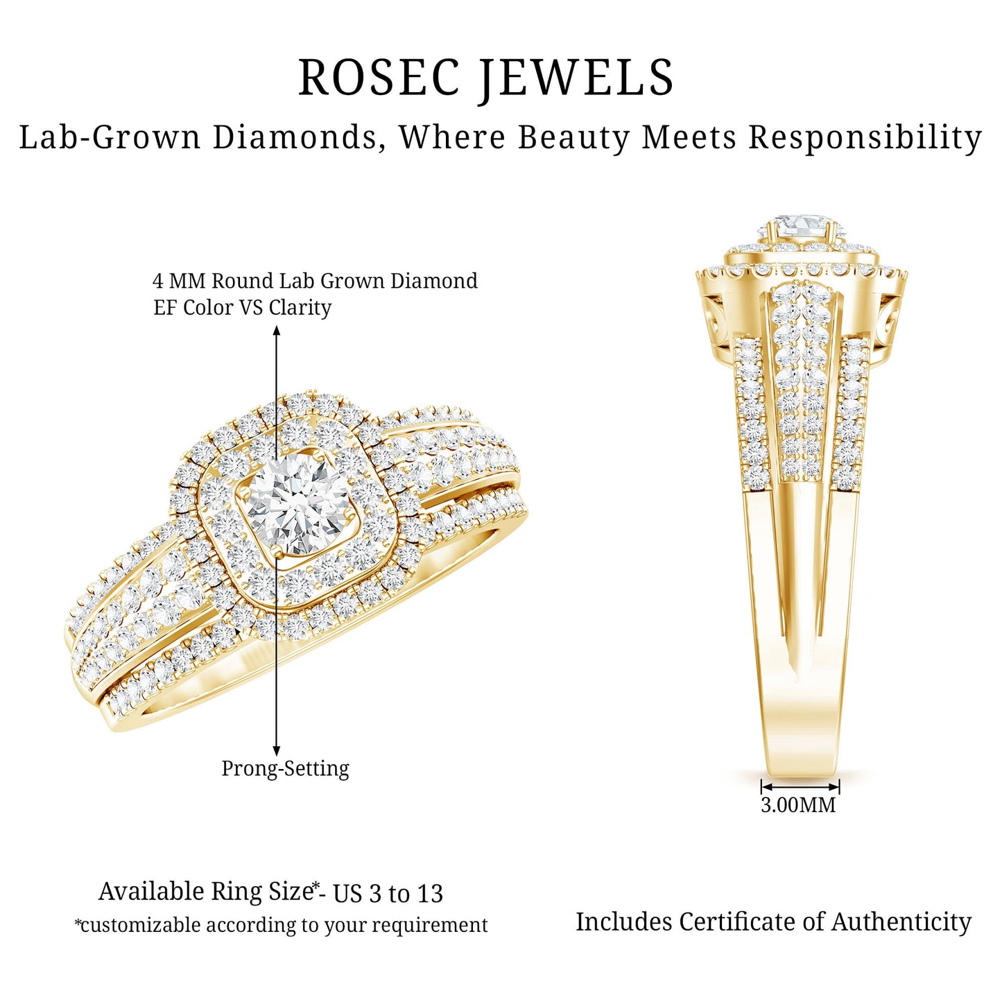 Lab Grown Diamond Retro Engagement Ring with Double Halo