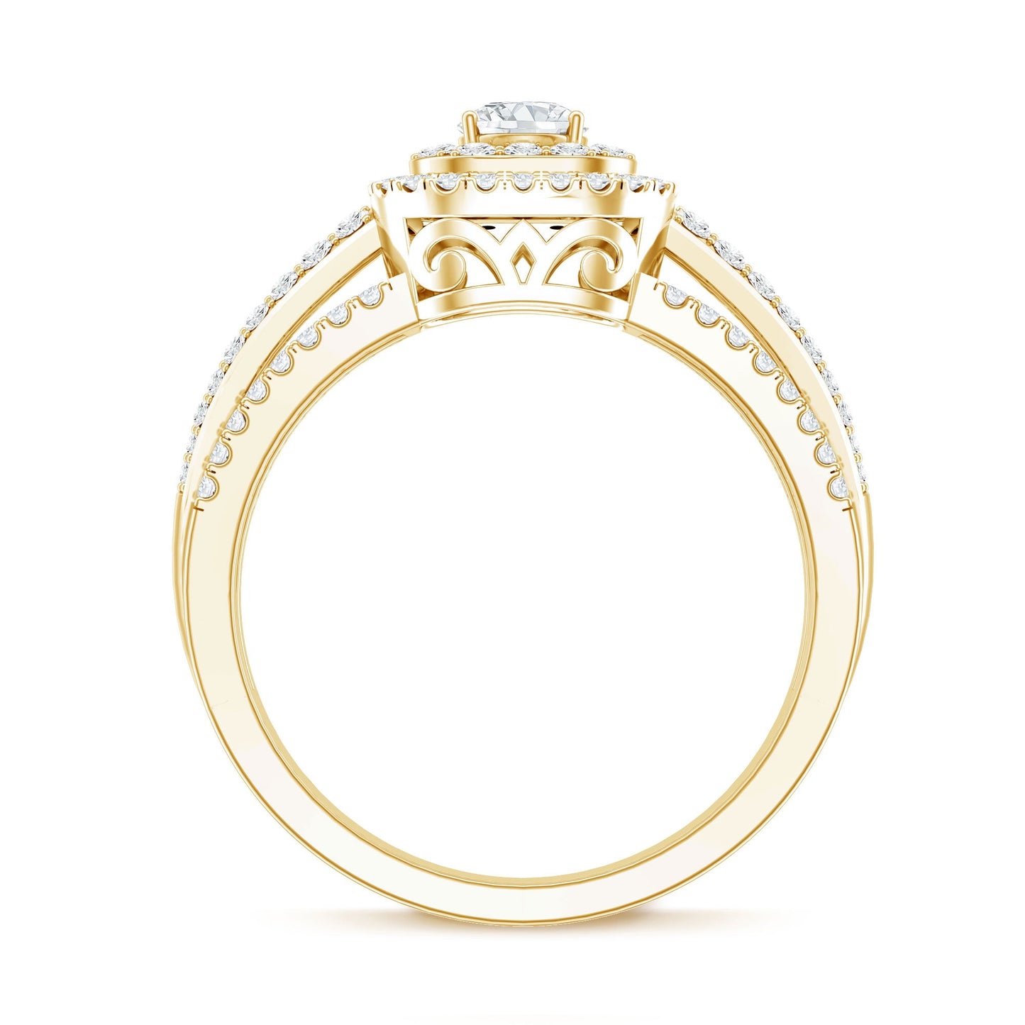 Lab Grown Diamond Retro Engagement Ring with Double Halo