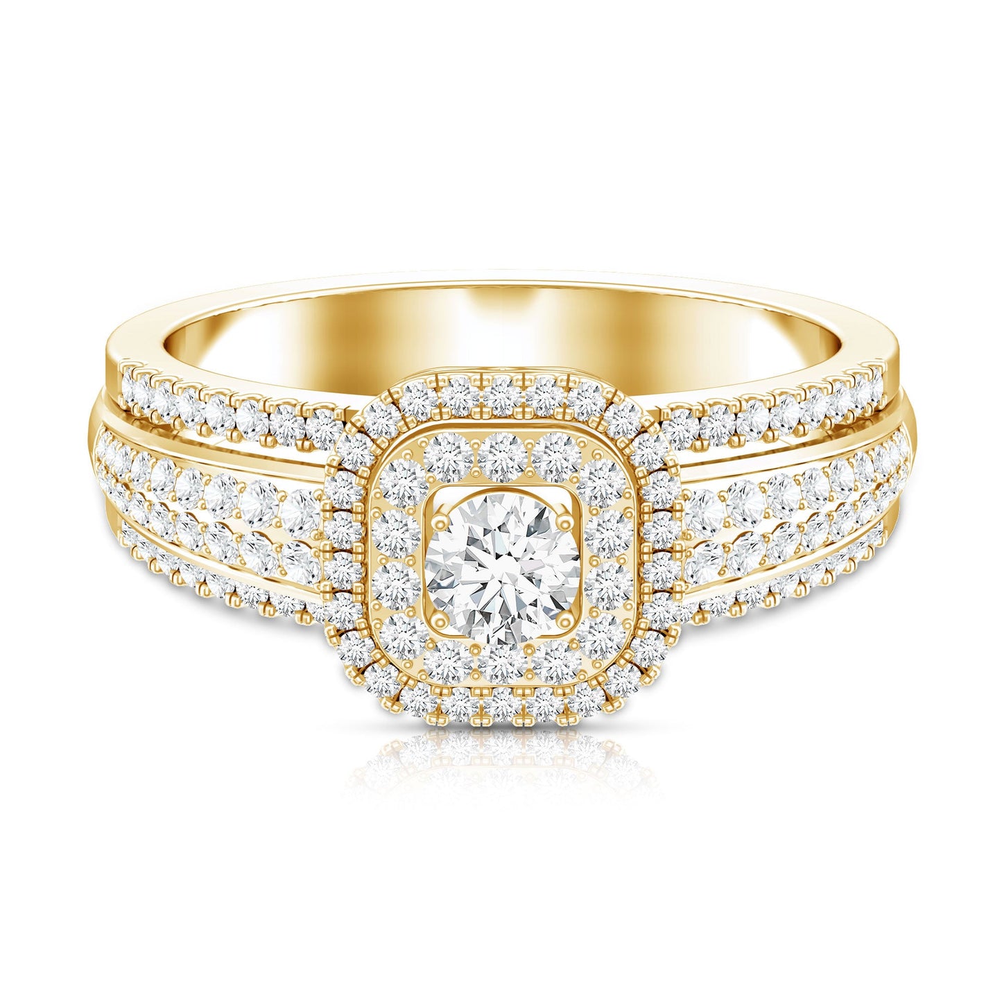 Lab Grown Diamond Retro Engagement Ring with Double Halo