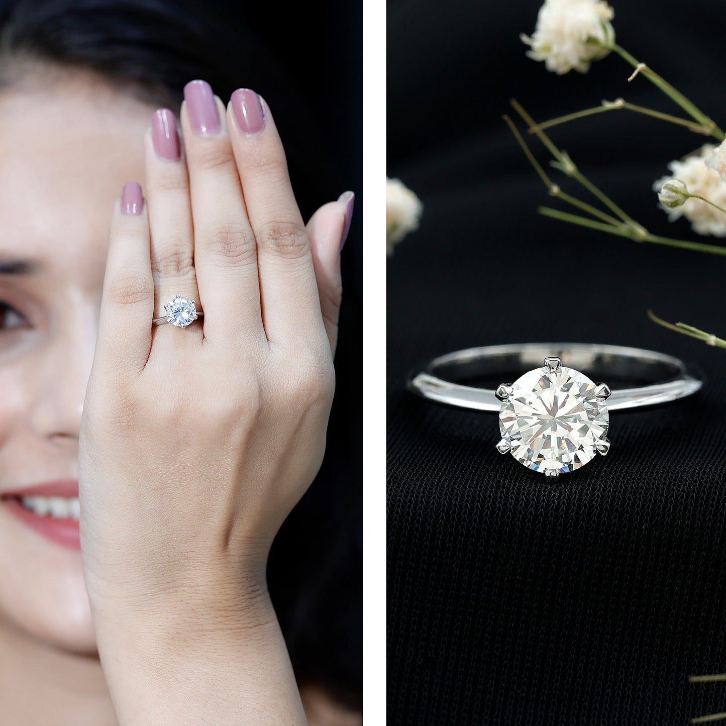 Brilliant Cut Solitaire Moissanite 2 CT Engagement Ring with Certificate