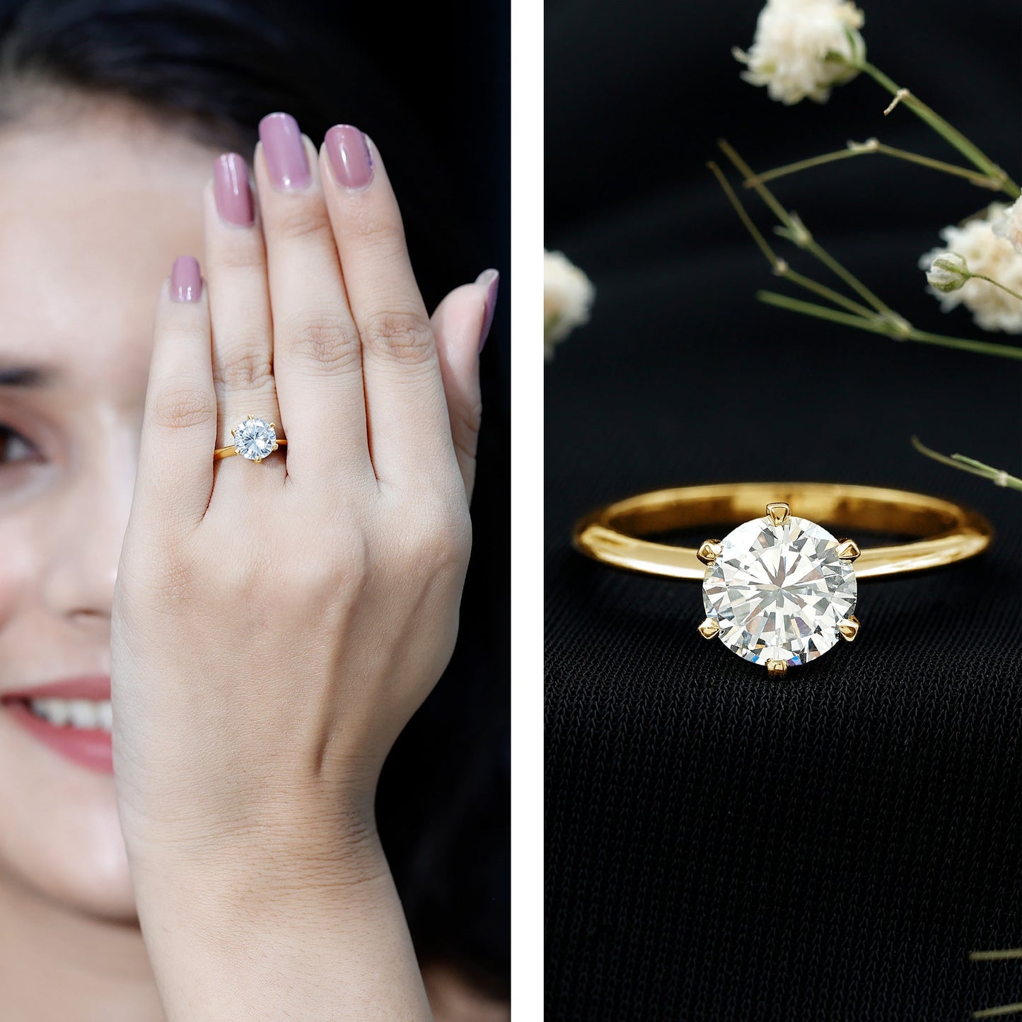Brilliant Cut Solitaire Moissanite 2 CT Engagement Ring with Certificate