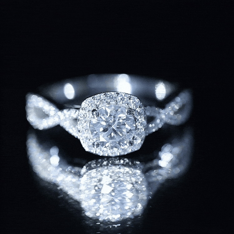 Certified Moissanite Halo Engagement Ring with Criss Cross Shank