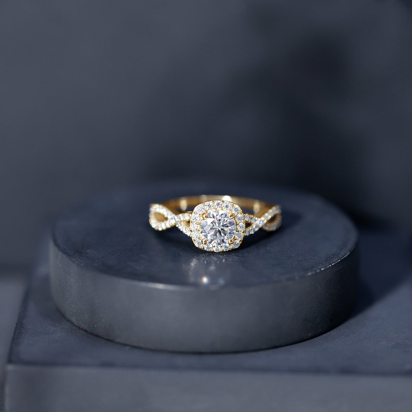 Certified Moissanite Halo Engagement Ring with Criss Cross Shank