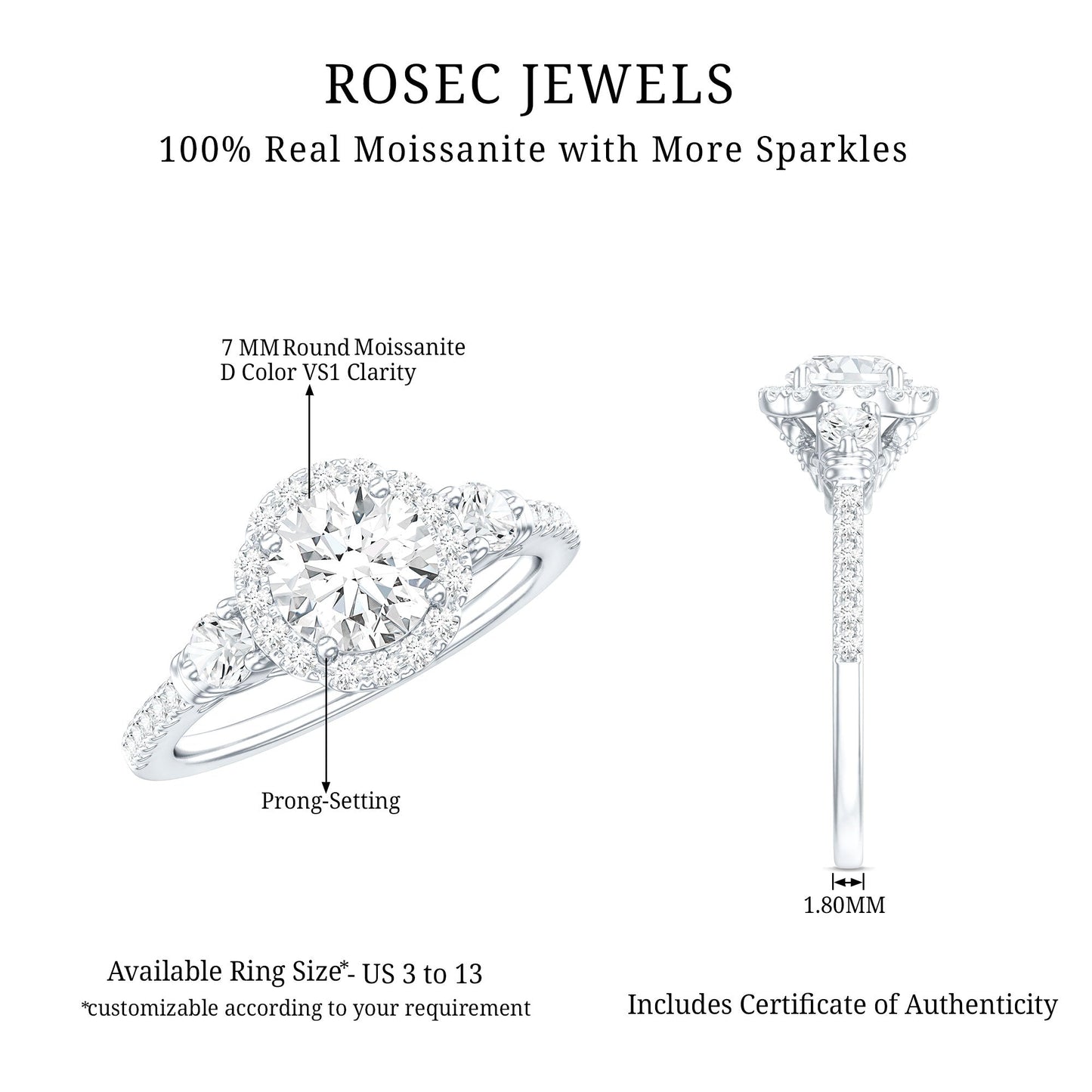 Moissanite Halo Engagement Ring for Her with Certificate
