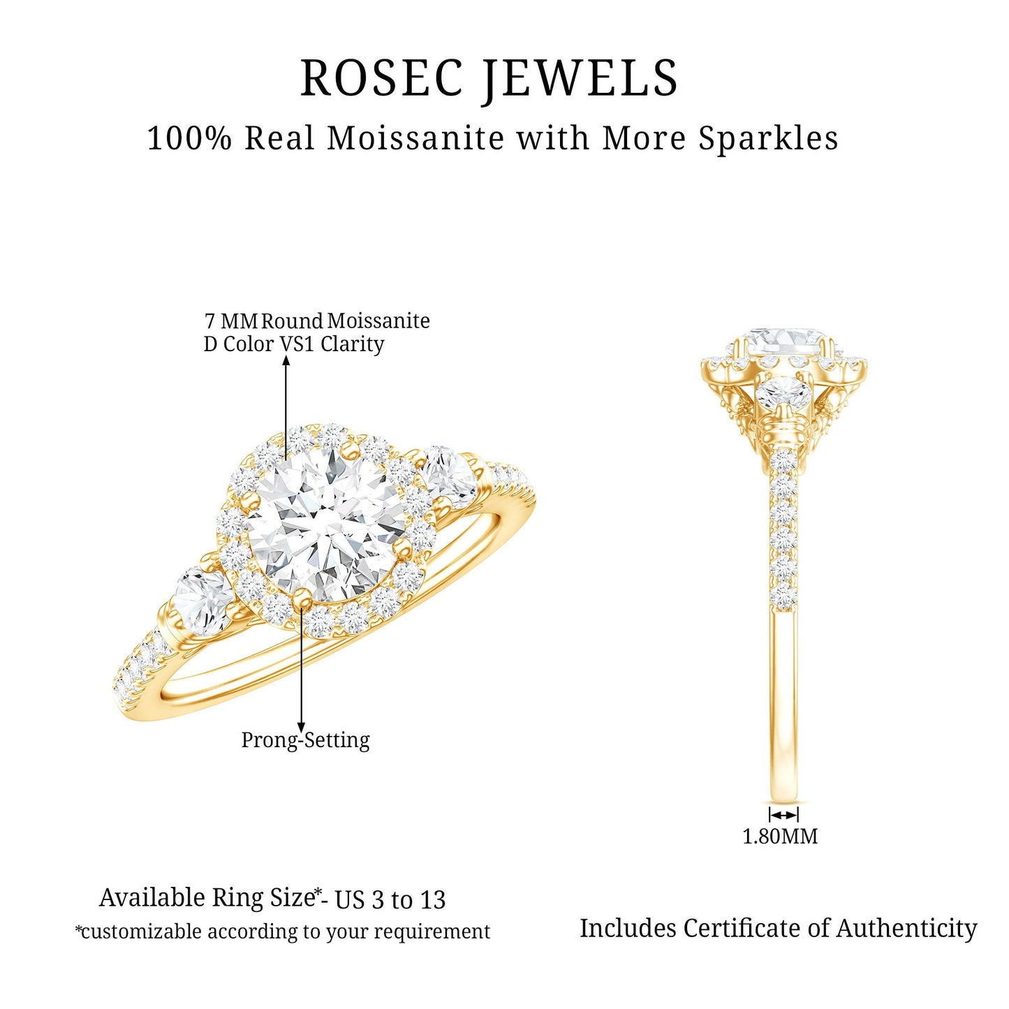 Moissanite Halo Engagement Ring for Her with Certificate