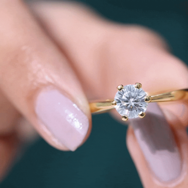 Certified 1 CT Moissanite Round Solitaire Engagement Ring