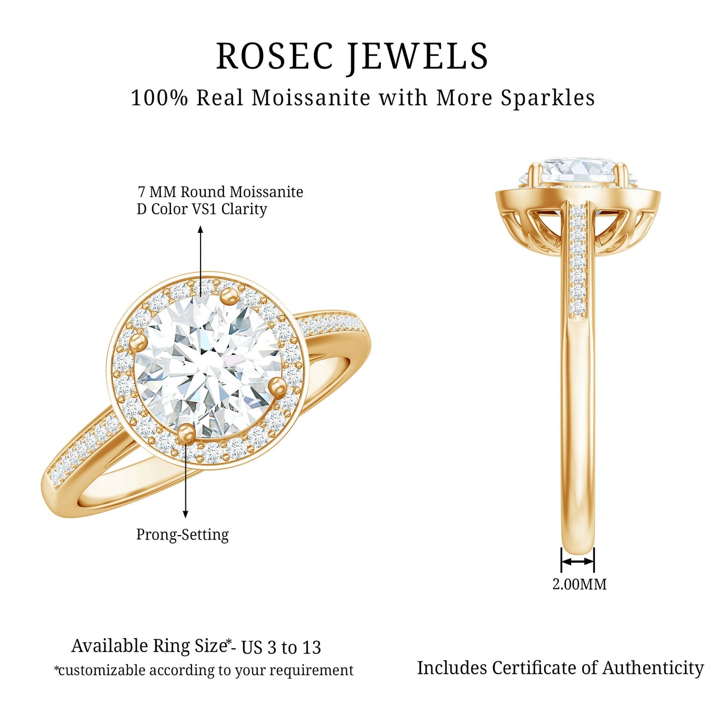 Round Moissanite Halo Engagement Ring with Certificate