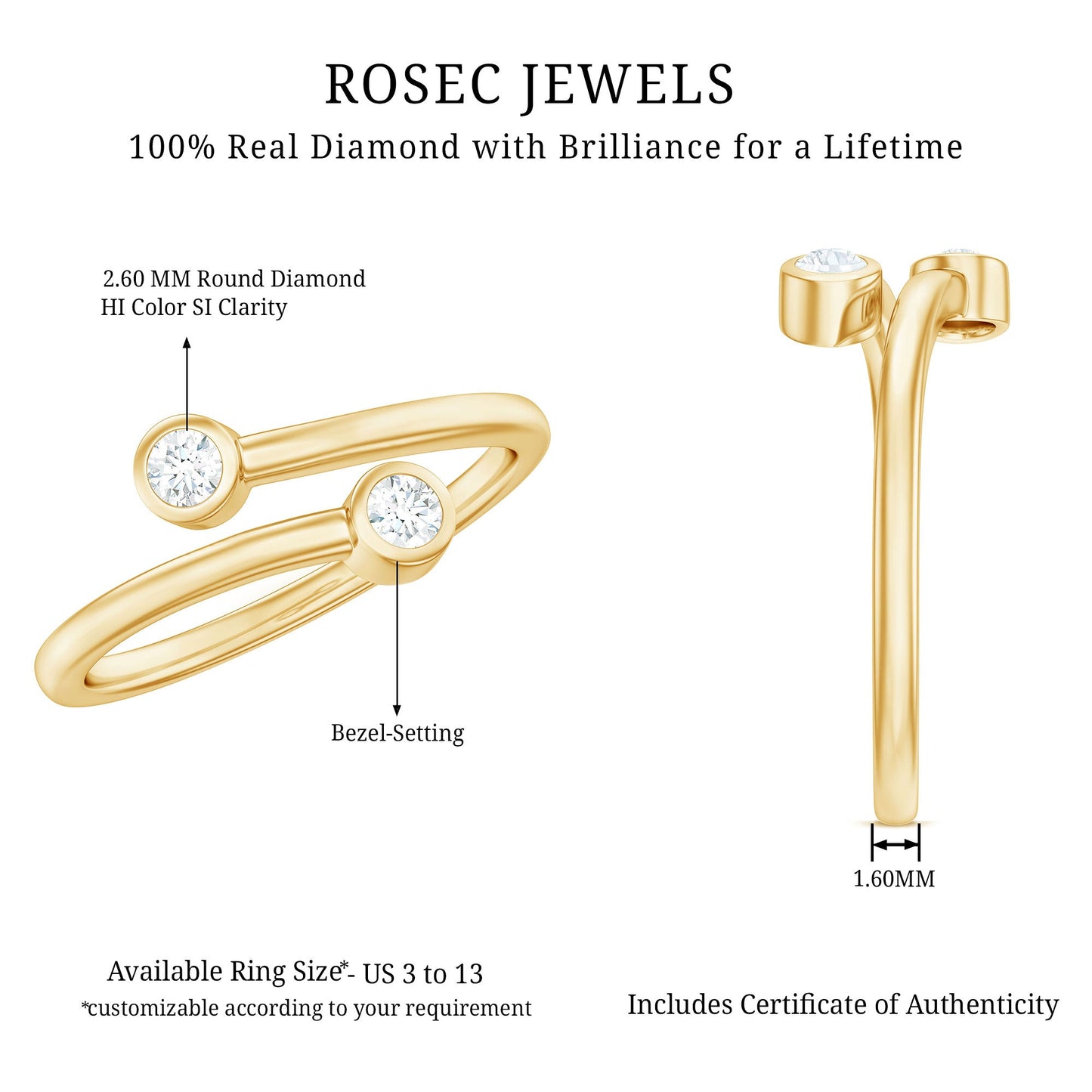 Natural Diamond 2 Stone Promise Ring in Wrap Style