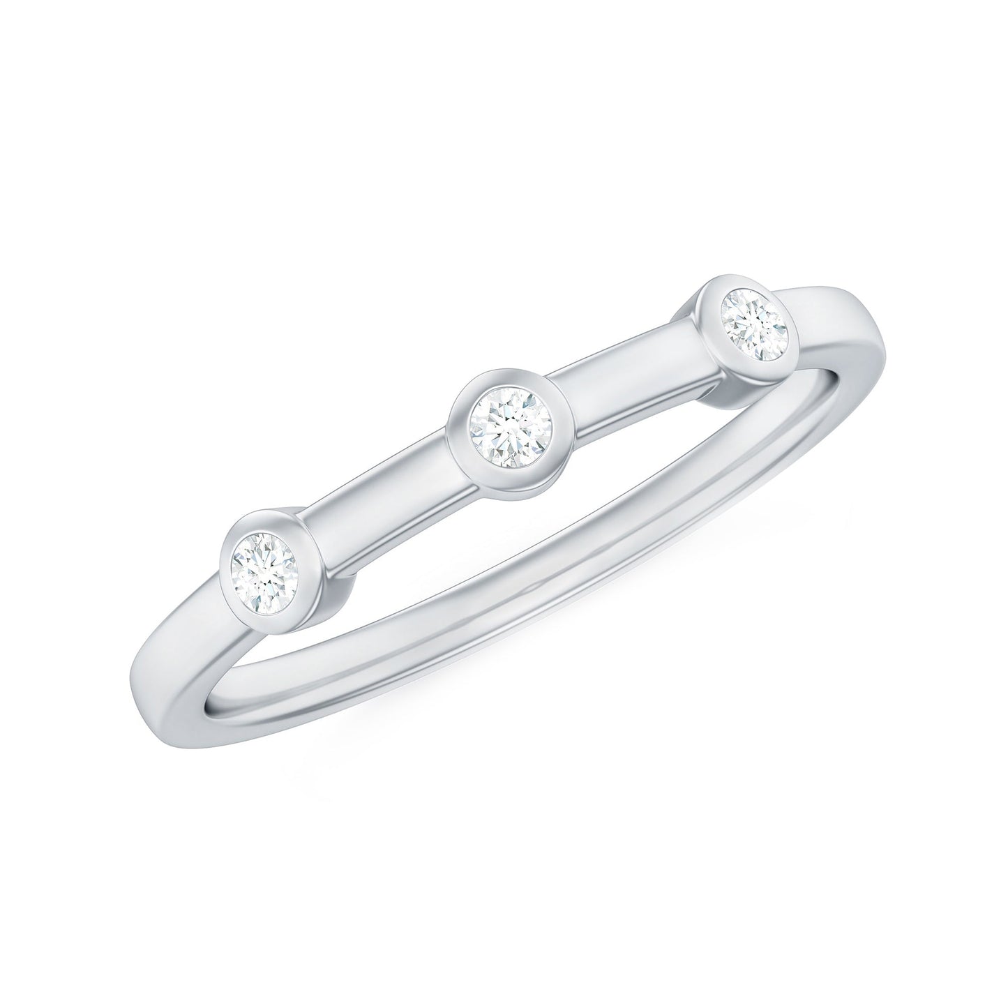 Certified Moissanite Three Stone Stackable Ring in Bezel Setting