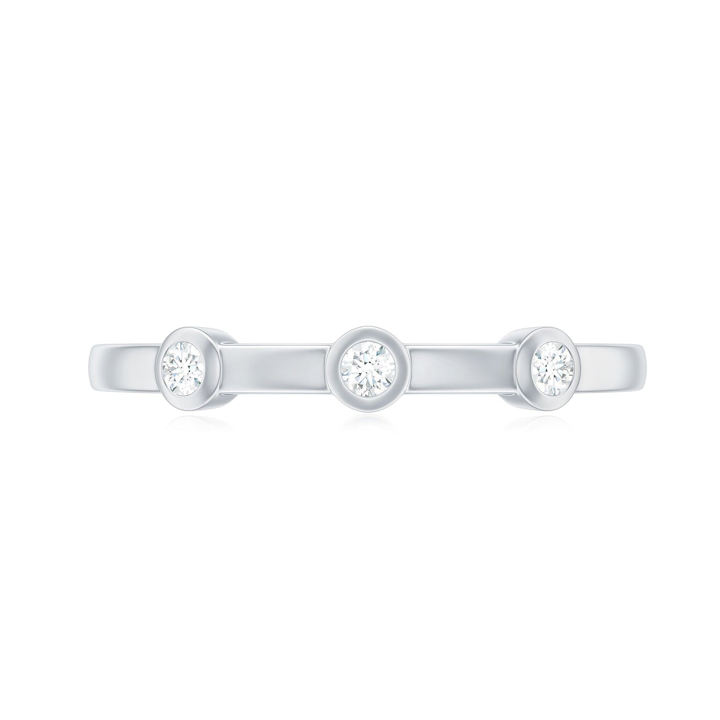 Certified Moissanite Three Stone Stackable Ring in Bezel Setting