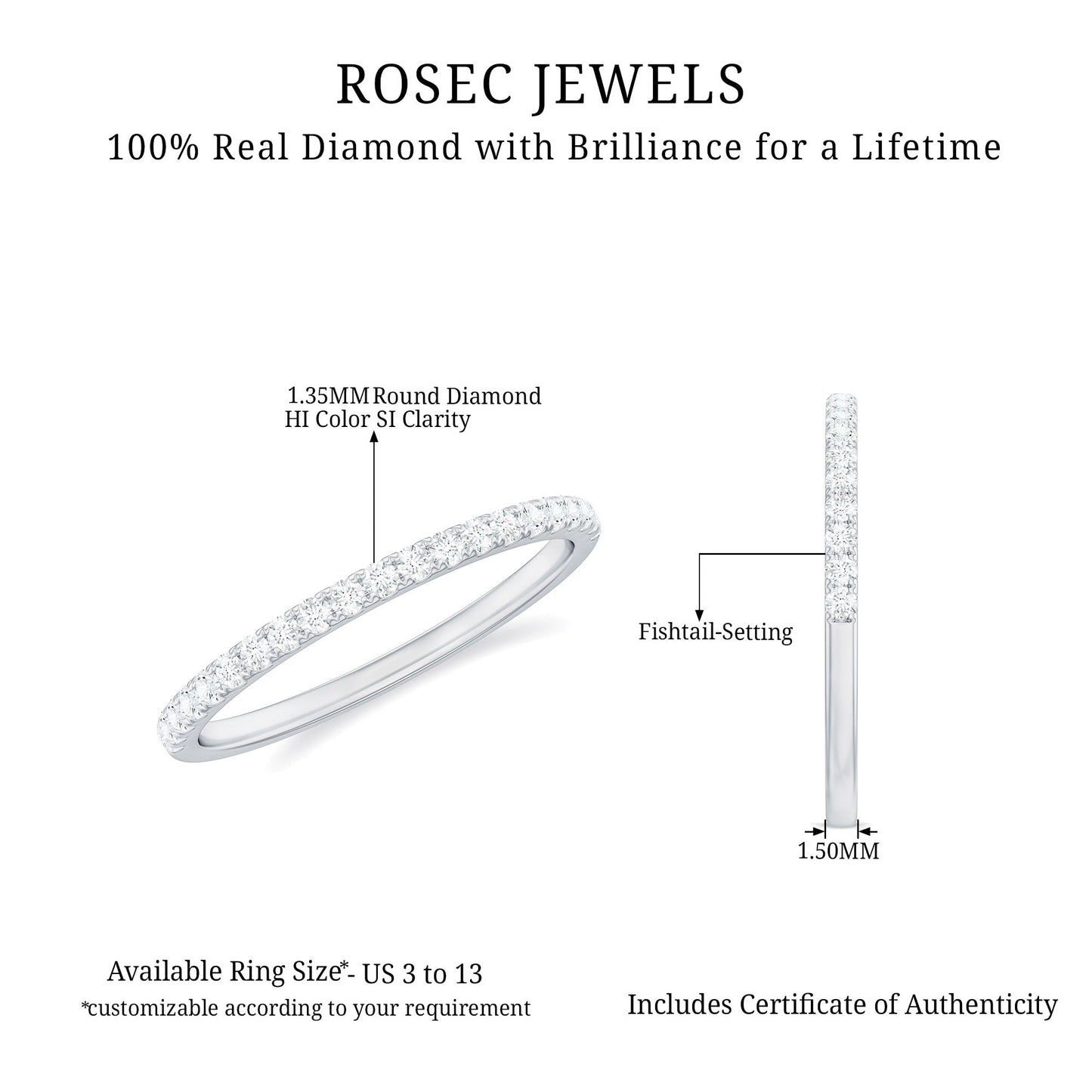 Stackable Diamond Eternity Ring in Fish Tail Setting