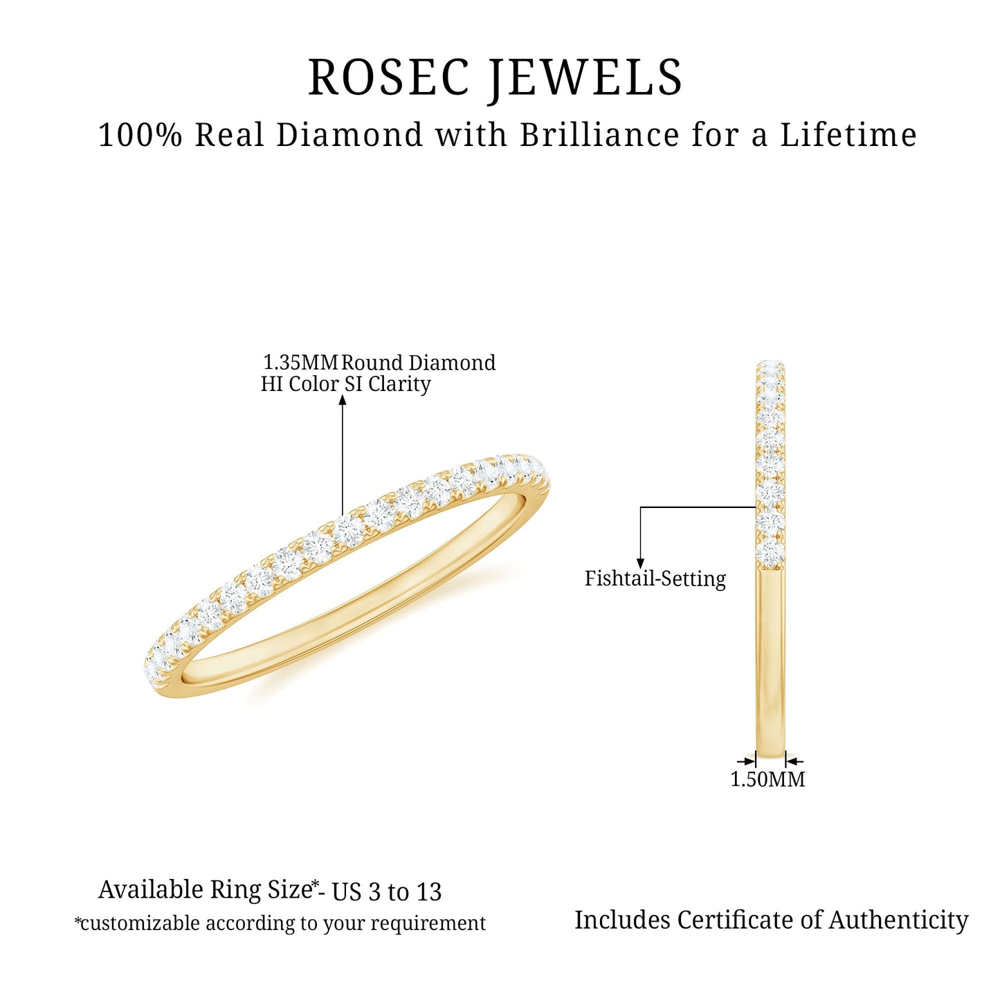 Stackable Diamond Eternity Ring in Fish Tail Setting