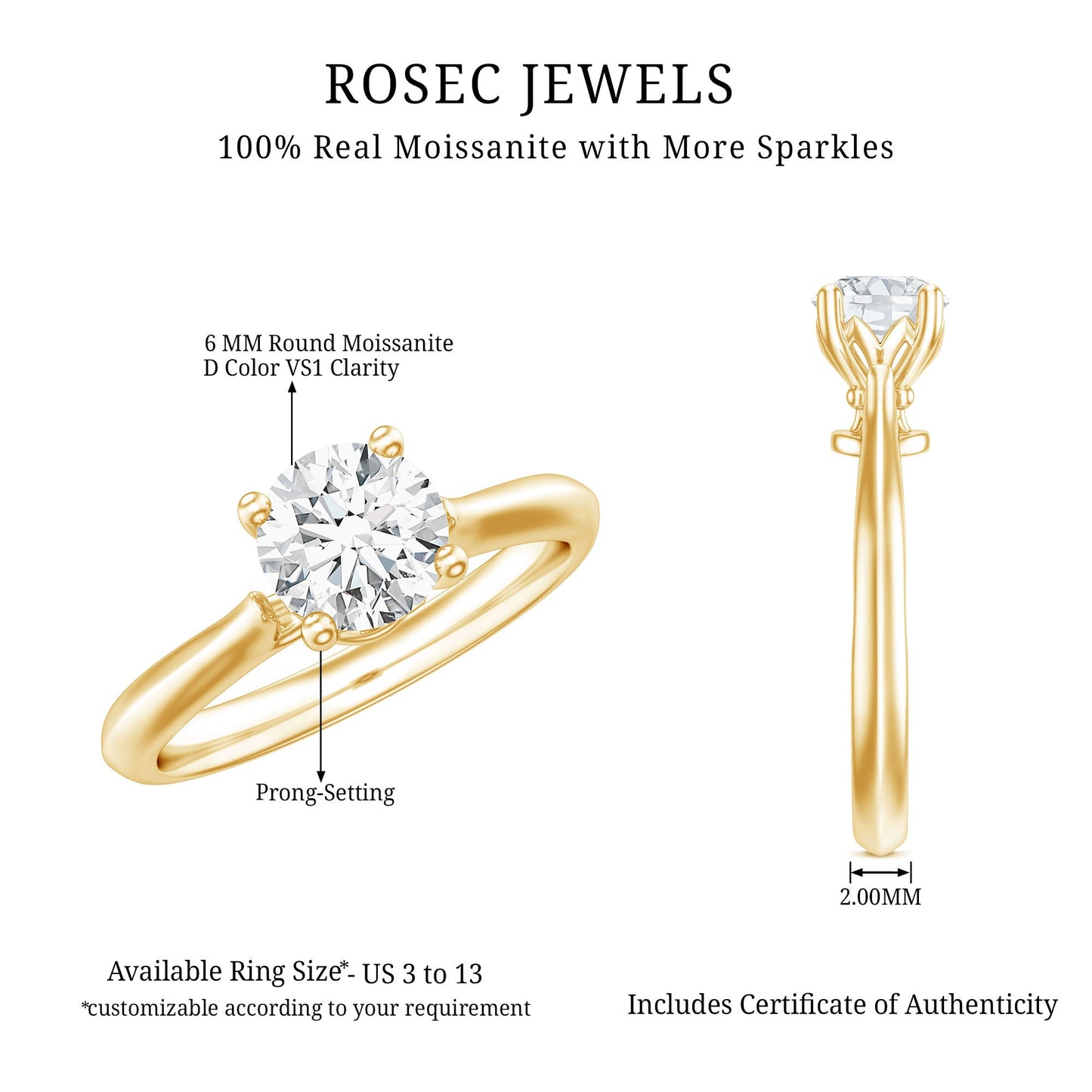 Solitaire Round Cut Moissanite Engagement Ring for Her