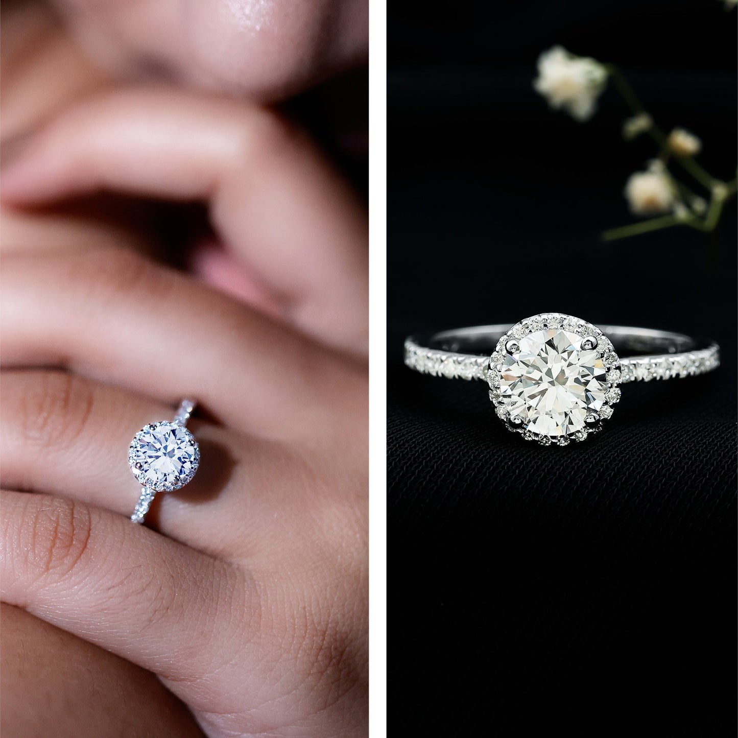 Certified Moissanite Halo Engagement Ring for Her