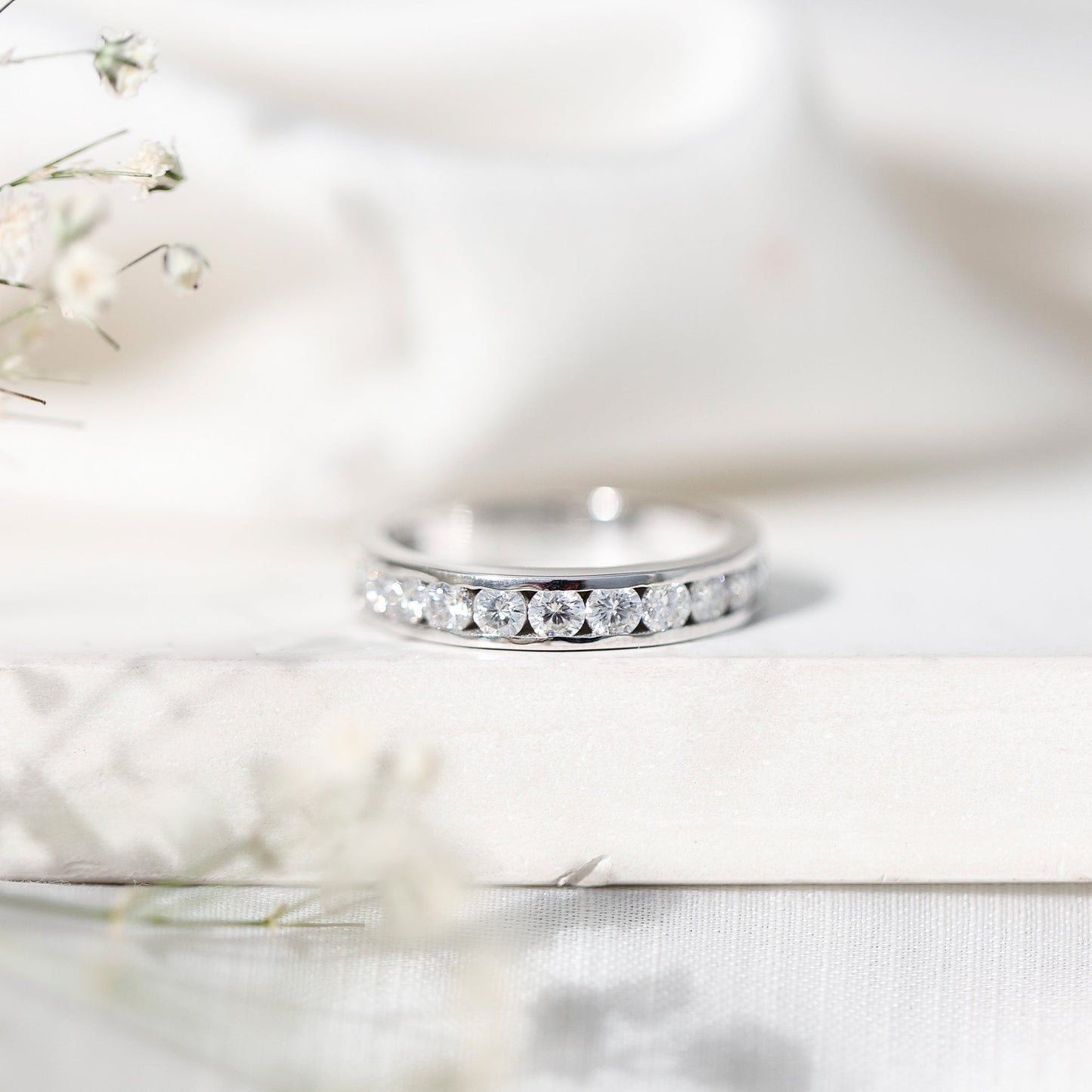 Channel Set Moissanite Half Eternity Band