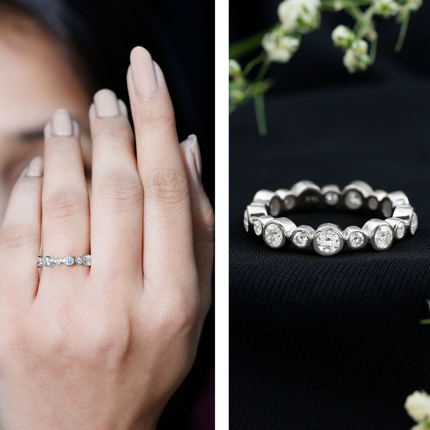 Certified Round Cut Moissanite Eternity Stackable Ring For Her