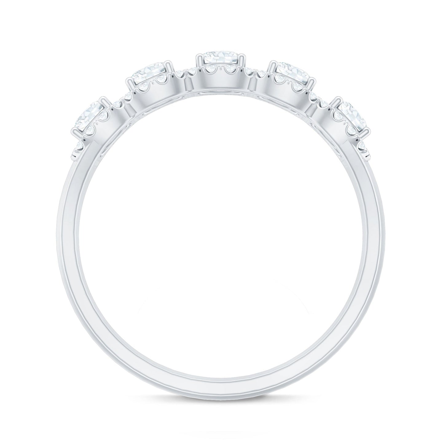 Round Cut Moissanite 5 Stone Anniversary Ring with Halo