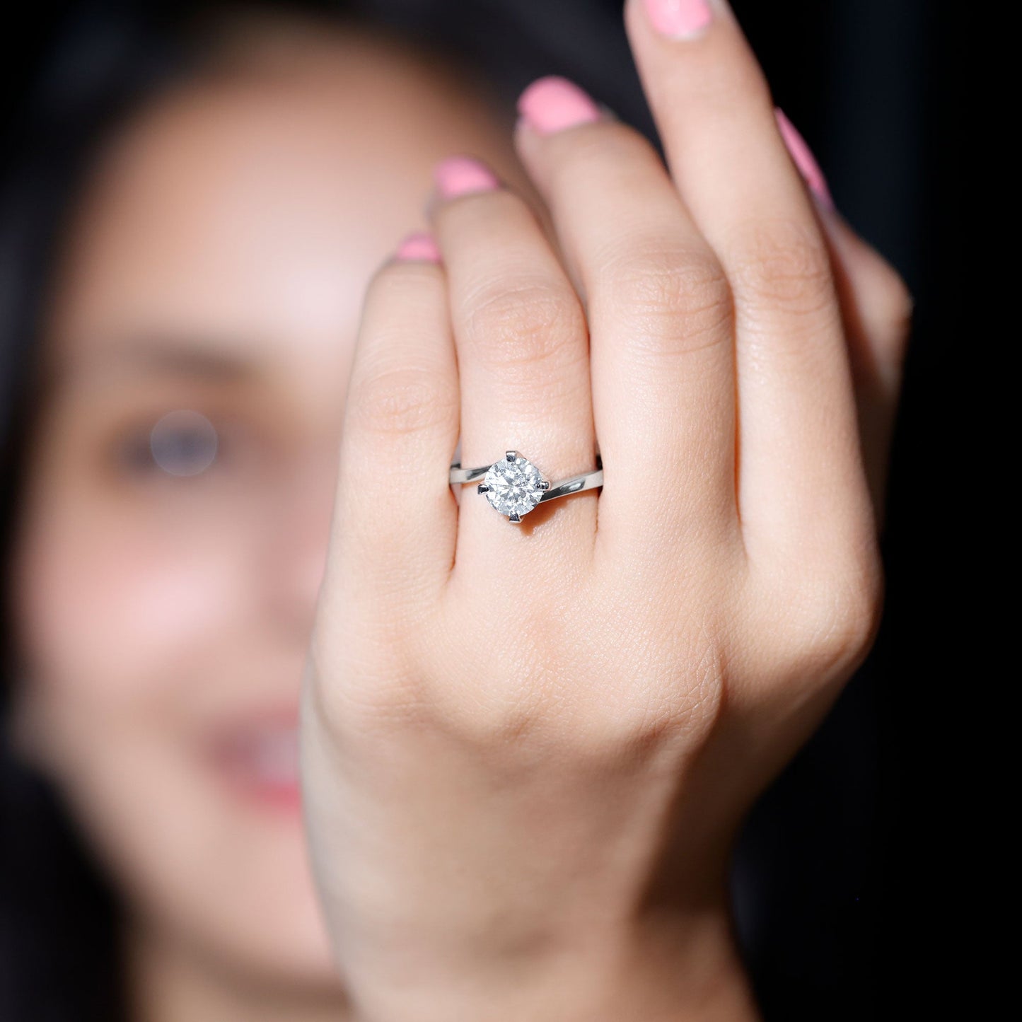 Certified Moissanite Solitaire Engagement Ring in Bypass Shank
