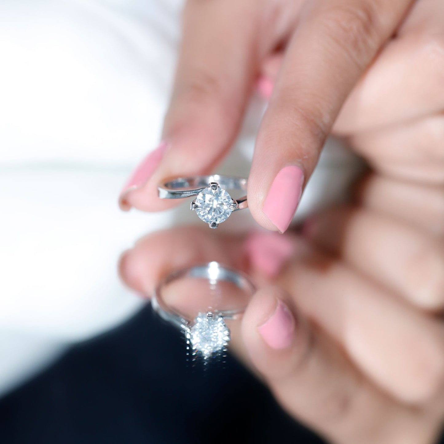 Certified Moissanite Solitaire Engagement Ring in Bypass Shank