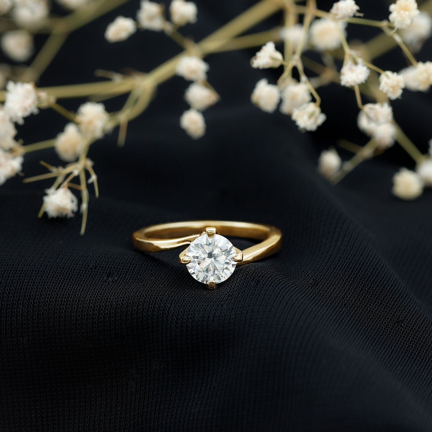 Certified Moissanite Solitaire Engagement Ring in Bypass Shank