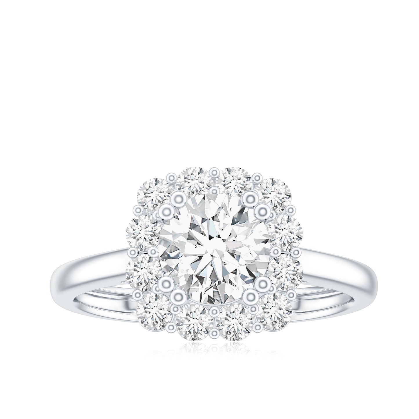 Classic Moissanite Halo Engagement Ring in Double Prong Setting