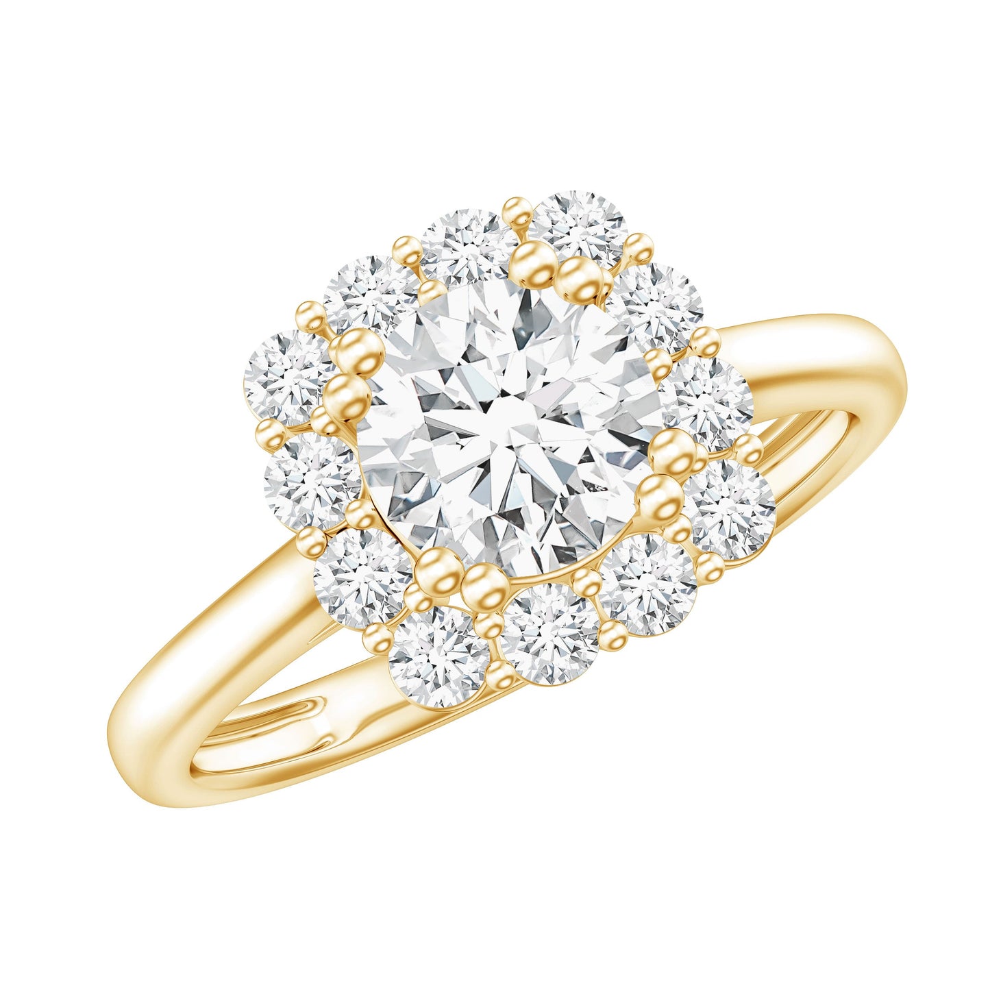 Classic Moissanite Halo Engagement Ring in Double Prong Setting
