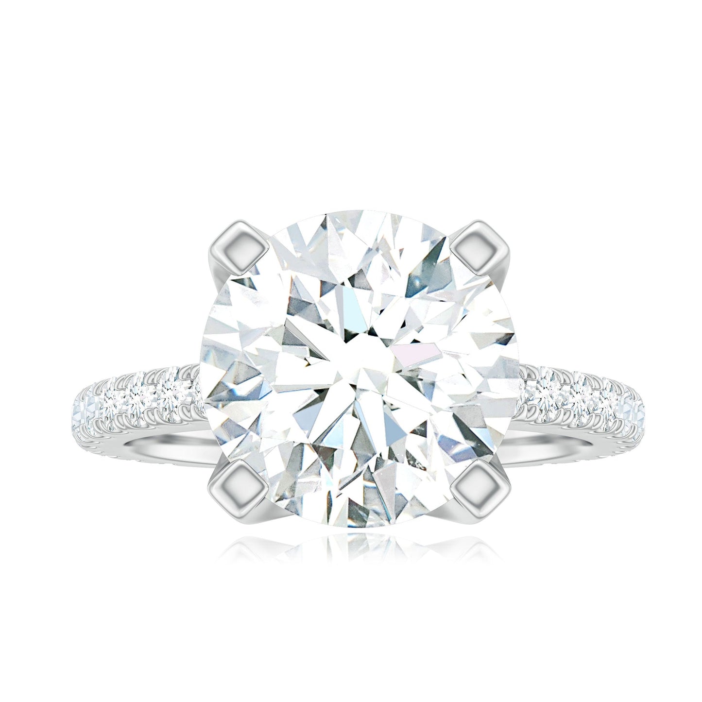Round 4.4 Carat Moissanite Solitaire Engagement Ring with Side Stones
