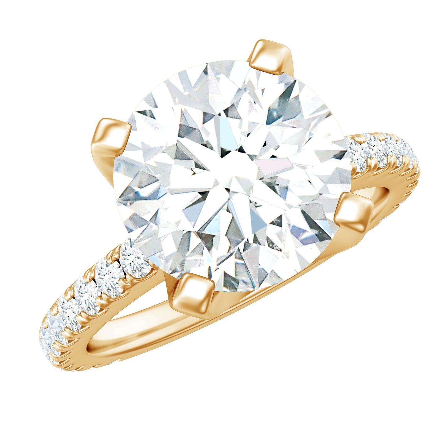 Round 4.4 Carat Moissanite Solitaire Engagement Ring with Side Stones