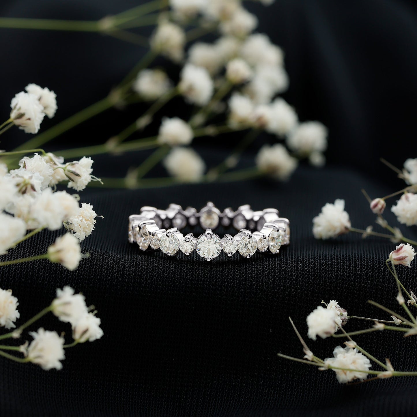 Round Certified Moissanite Stackable Eternity Ring For Women