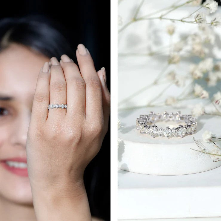Round Certified Moissanite Stackable Eternity Ring For Women