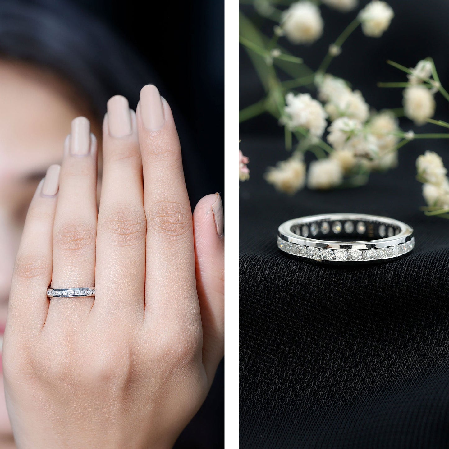 Channel Set Round Moissanite Full Eternity Band Ring