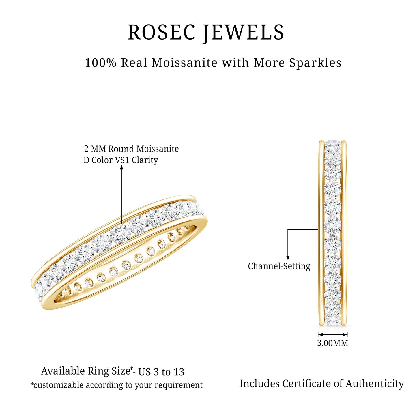 Channel Set Round Moissanite Full Eternity Band Ring