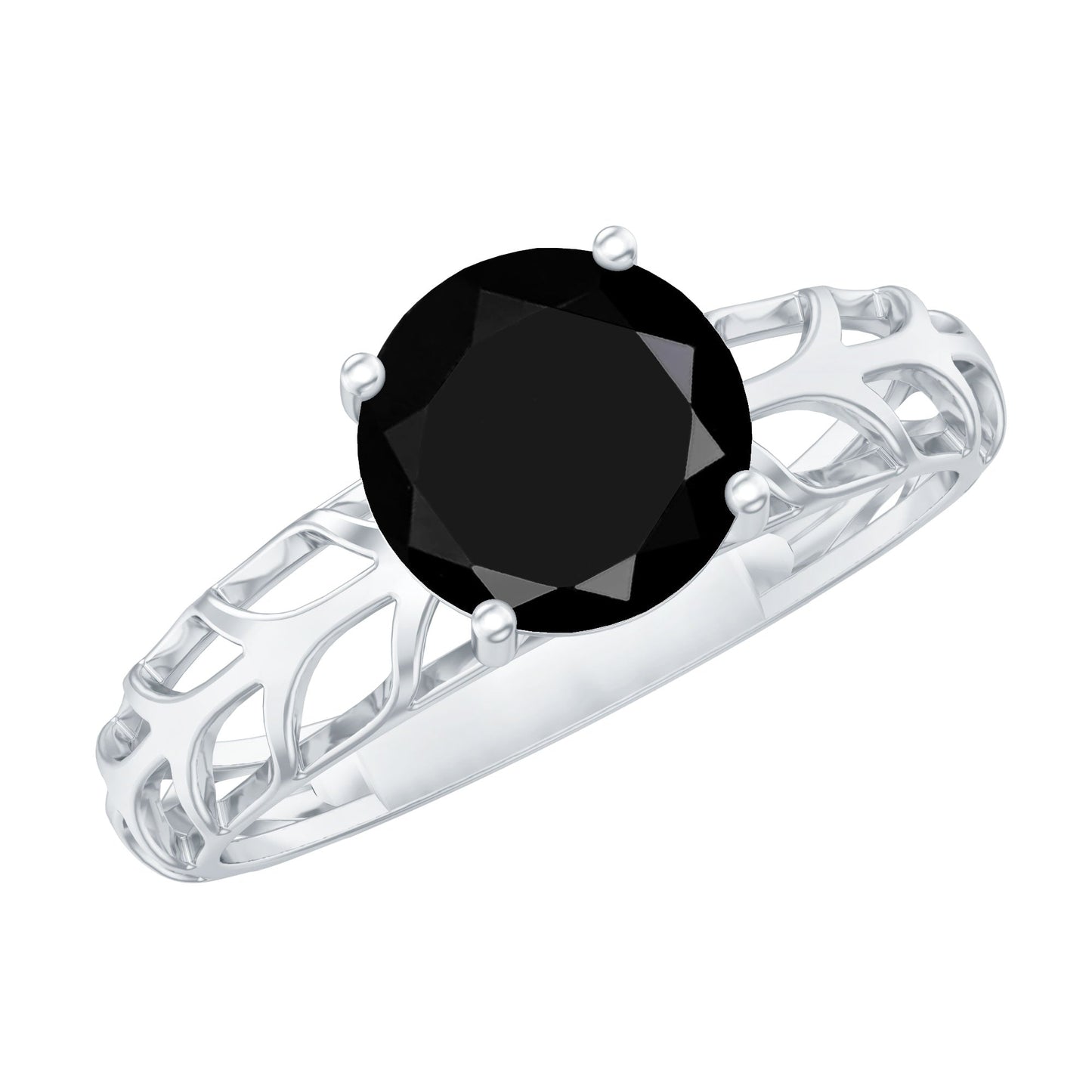 2 Carat Round Lab Grown Black Diamond Solitaire Engagement Ring