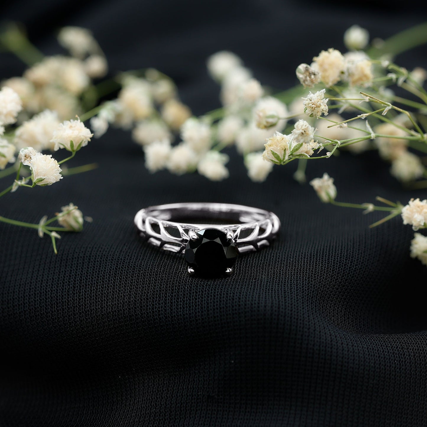 2 Carat Round Lab Grown Black Diamond Solitaire Engagement Ring