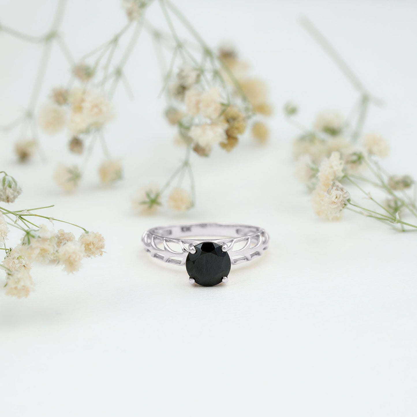 2 Carat Round Lab Grown Black Diamond Solitaire Engagement Ring