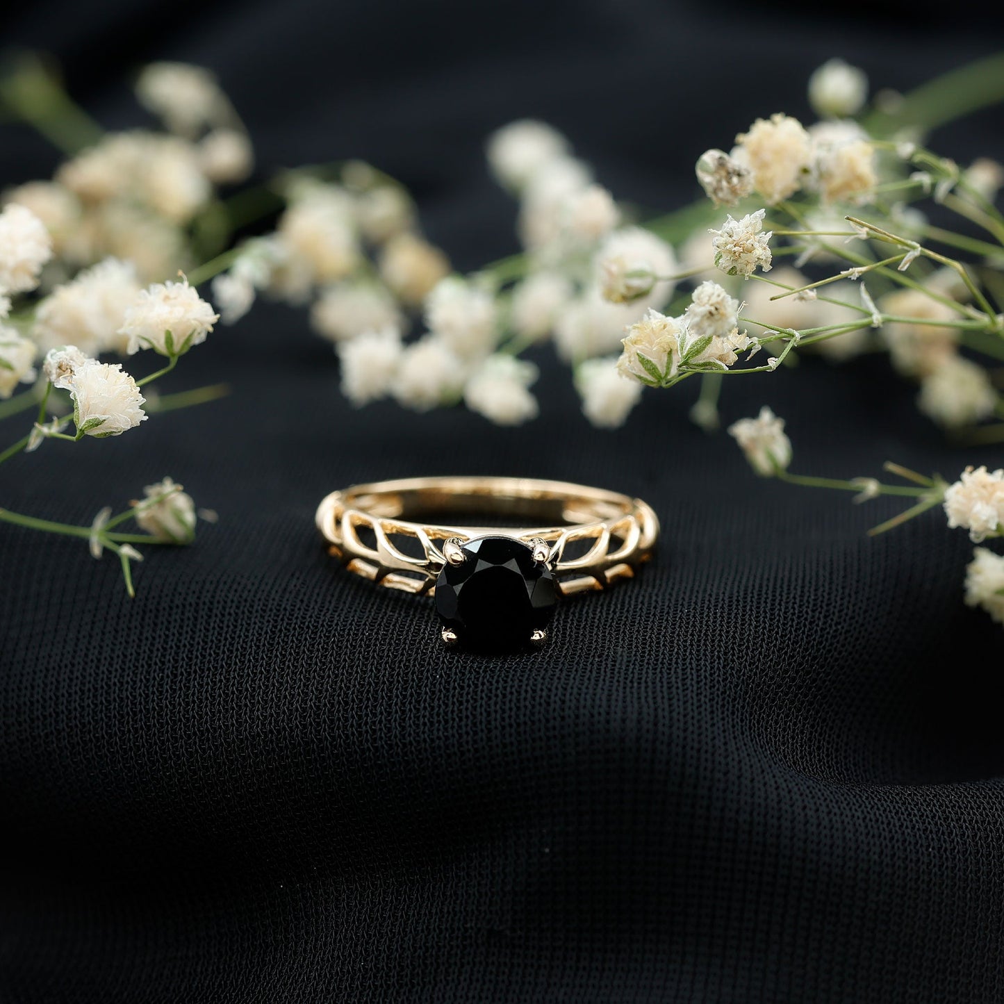 2 Carat Round Lab Grown Black Diamond Solitaire Engagement Ring
