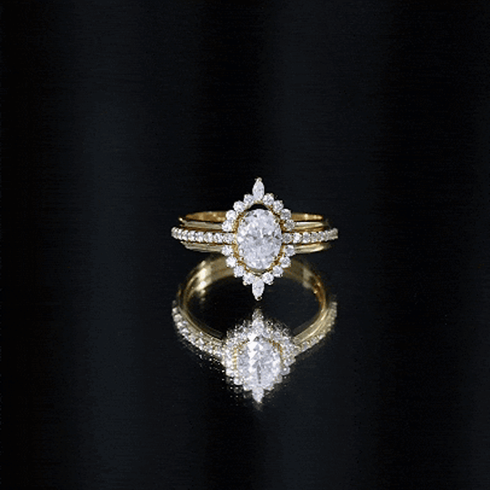 Certified Moissanite Oval Engagement Ring Set With Wedding Bands