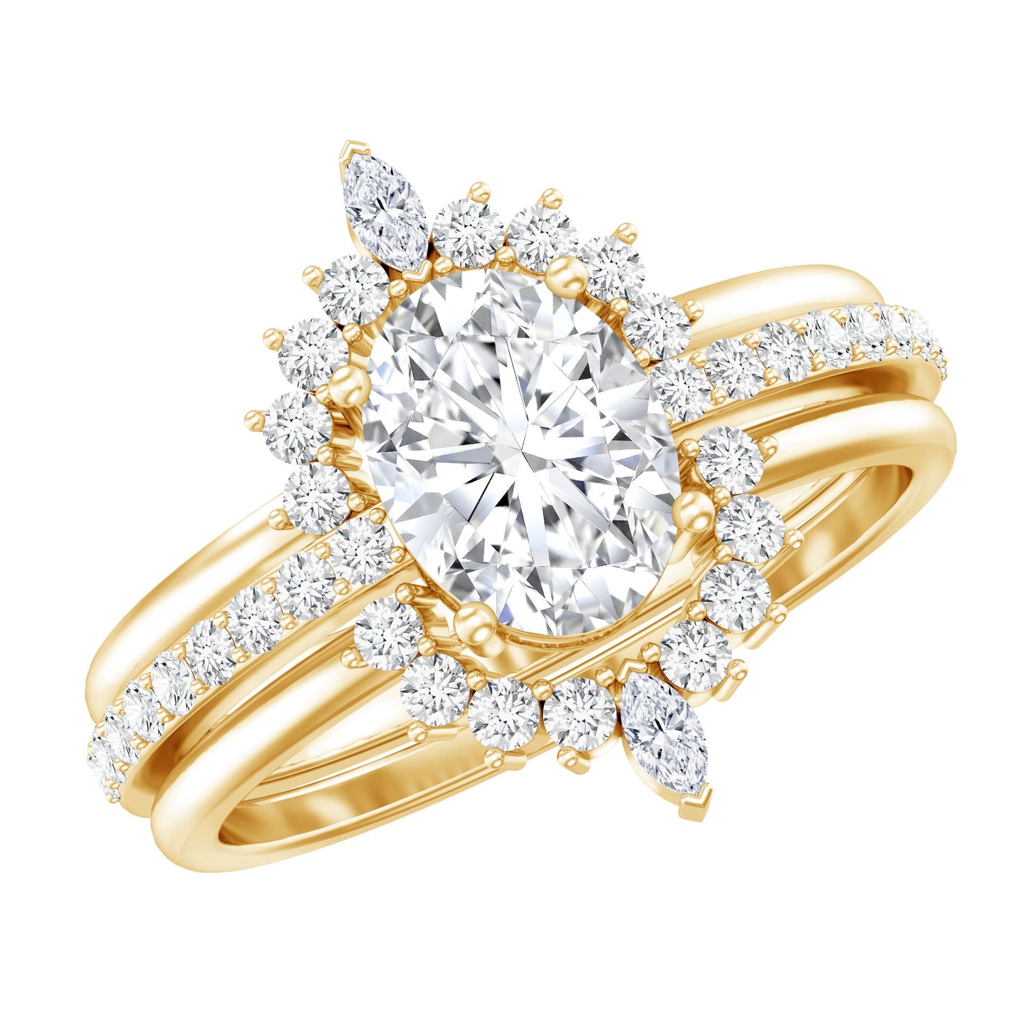 Certified Moissanite Oval Engagement Ring Set With Wedding Bands