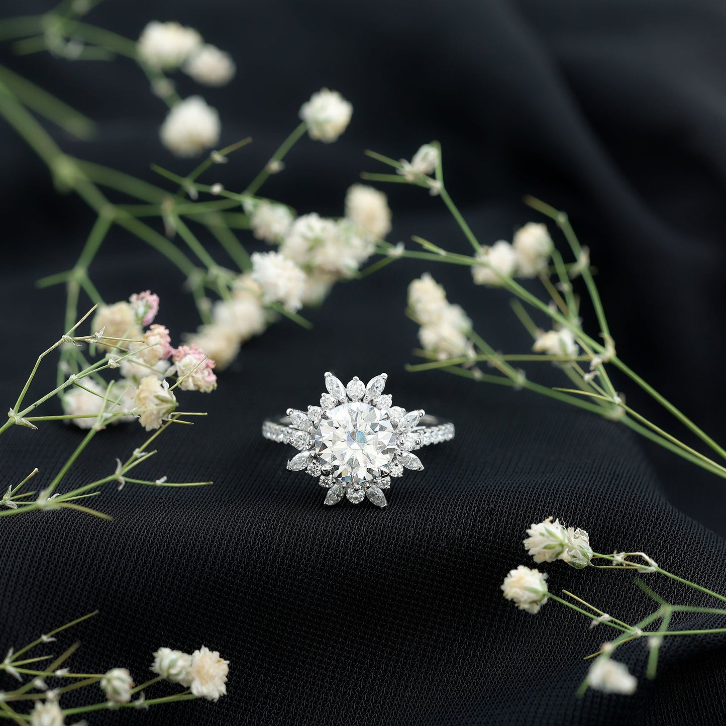 Certified Round Moissanite Halo Engagement Ring for Her
