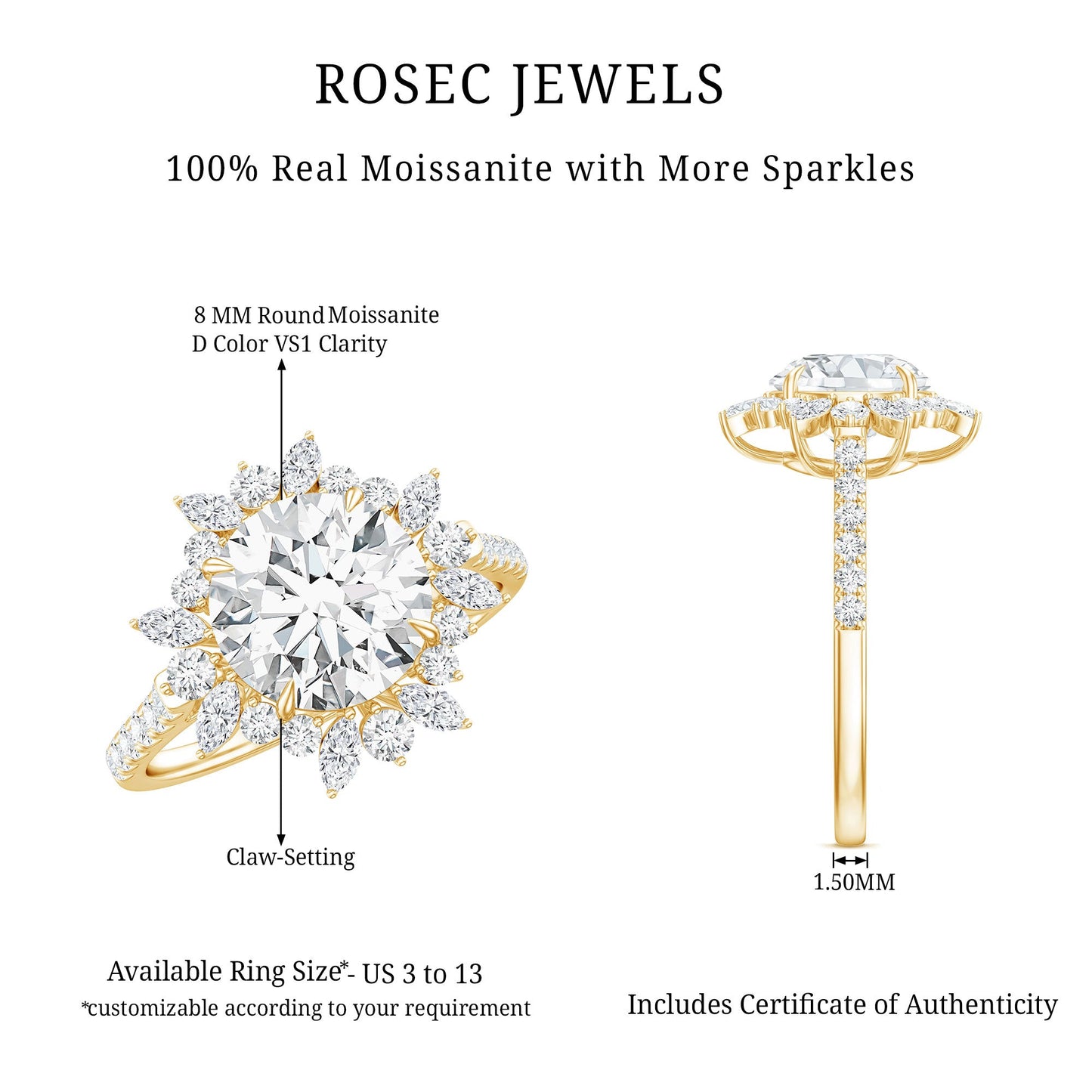 Certified Round Moissanite Halo Engagement Ring for Her