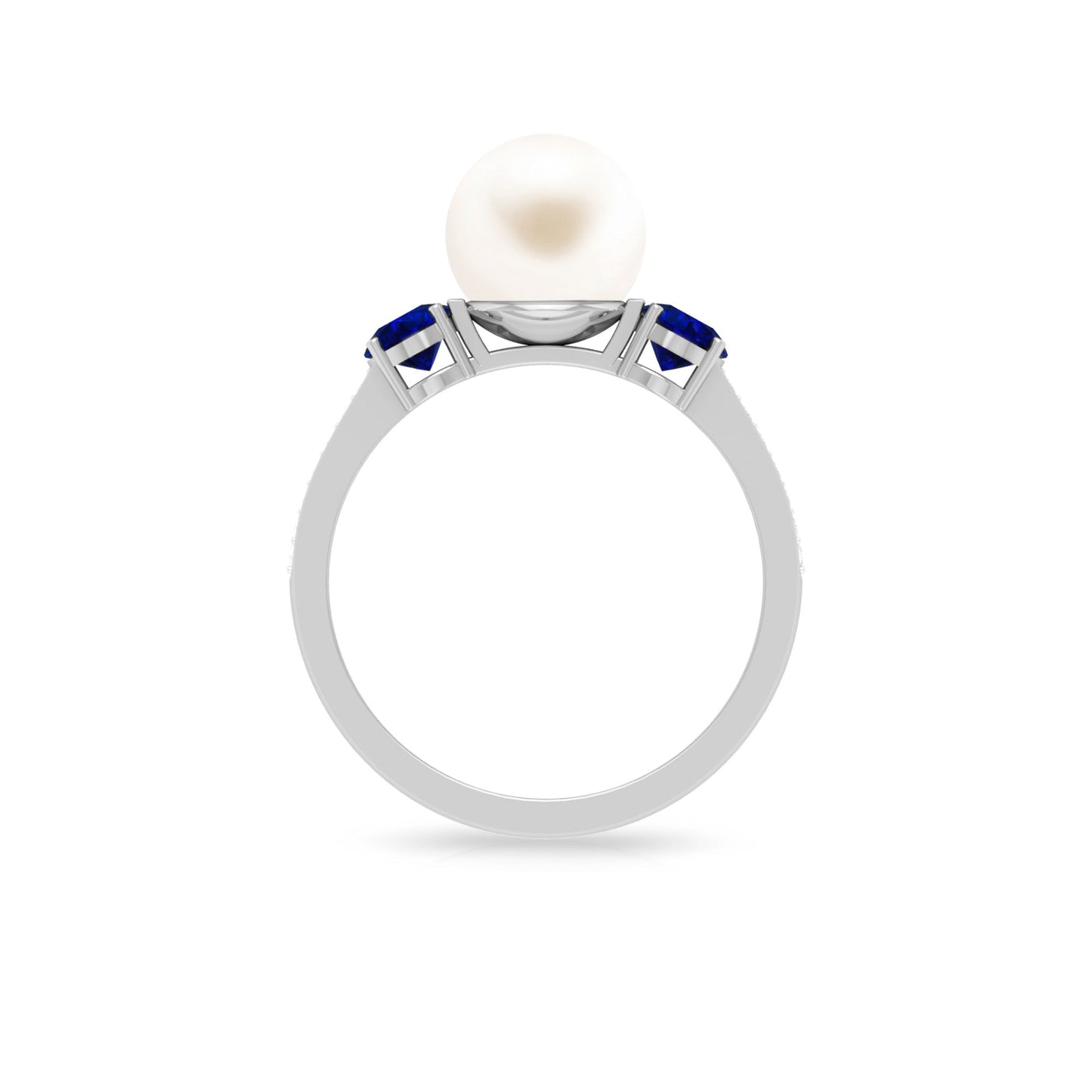 7.4 Carat White Pearl and Sapphire 3 Stone Engagement Ring with Diamond