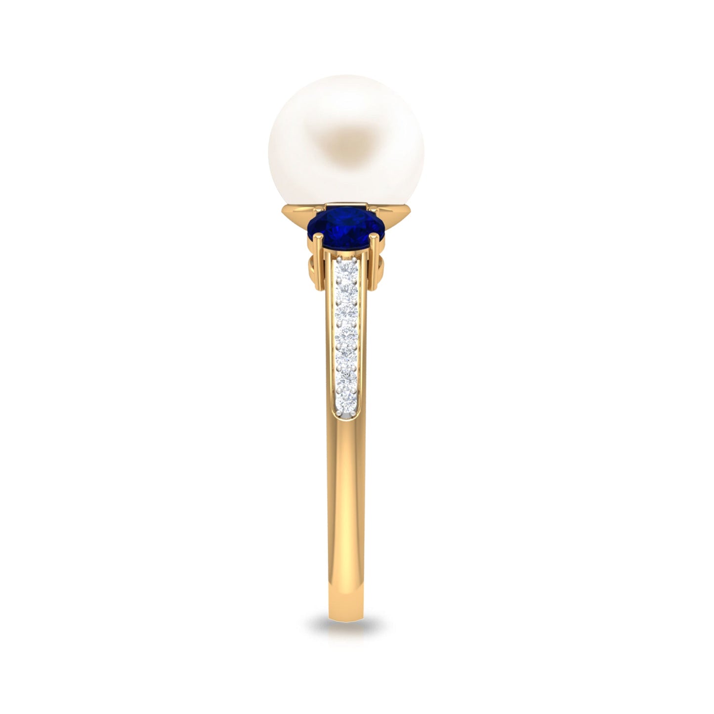 7.4 Carat White Pearl and Sapphire 3 Stone Engagement Ring with Diamond