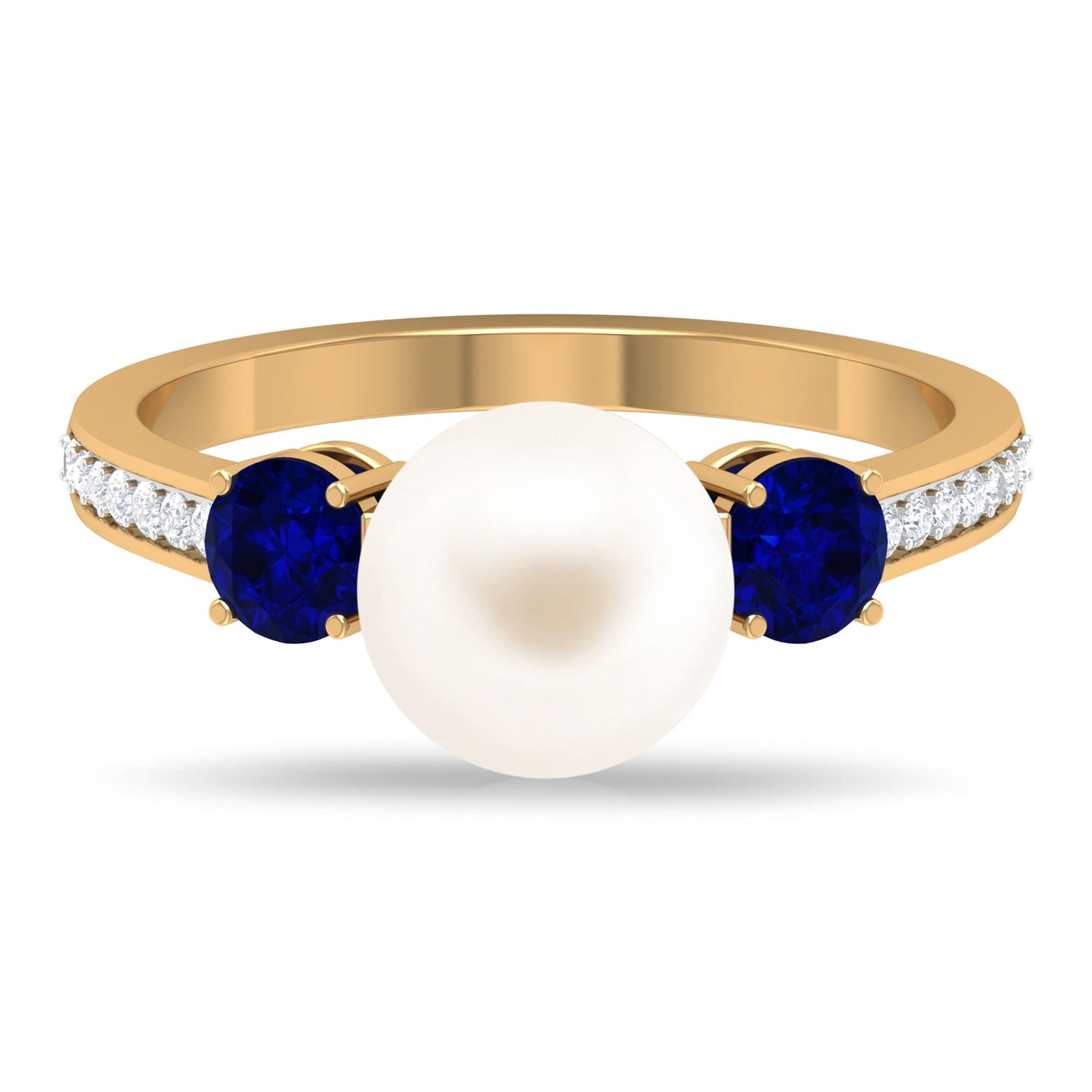 7.4 Carat White Pearl and Sapphire 3 Stone Engagement Ring with Diamond