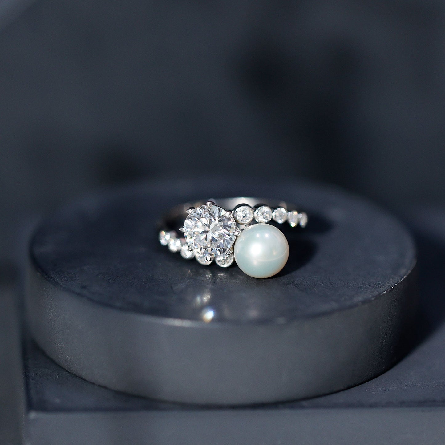 Freshwater Pearl and Moissanite Toi Et Moi Cocktail Ring